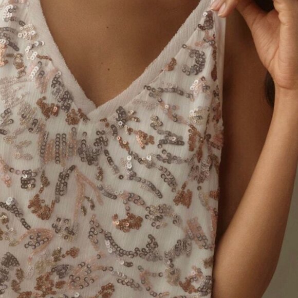 Anthropologie TINY *Gwen* Sequin Tank Top | Sz Large Ivory Metallic NWT - Picture 3 of 5